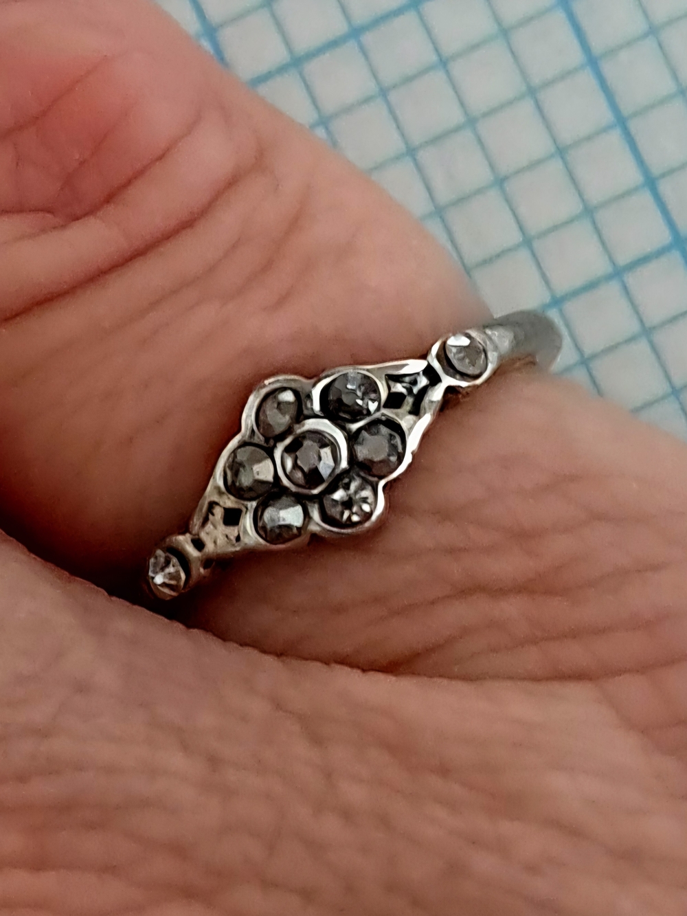 Sterling Silver Vintage-Inspired Hematite Cluster Ring - Silver